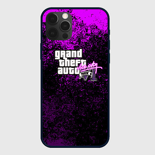 Чехол iPhone 12 Pro Max GTA 6 vice city брызги красок неон / 3D-Черный – фото 1