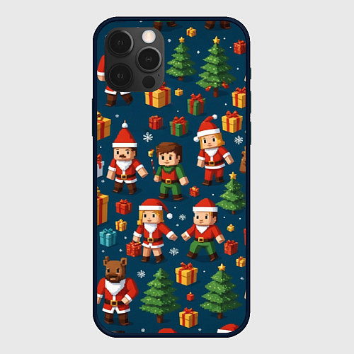 Чехол iPhone 12 Pro Max Mintrcraft pattern новый год / 3D-Черный – фото 1