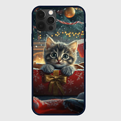 Чехол для iPhone 12 Pro Max Новогодний котенок в подарках, цвет: 3D-черный