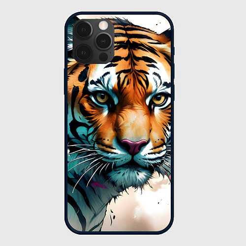 Чехол iPhone 12 Pro Max Серьезный тигр / 3D-Черный – фото 1