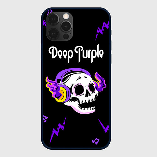 Чехол iPhone 12 Pro Max Deep Purple неоновый череп / 3D-Черный – фото 1