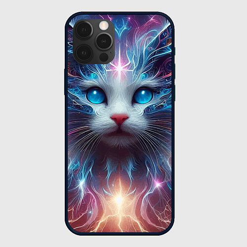 Чехол iPhone 12 Pro Max Fantastic blue-eyed neon kitten / 3D-Черный – фото 1