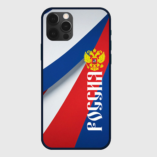 Чехол iPhone 12 Pro Max Цвета флага России и герб / 3D-Черный – фото 1