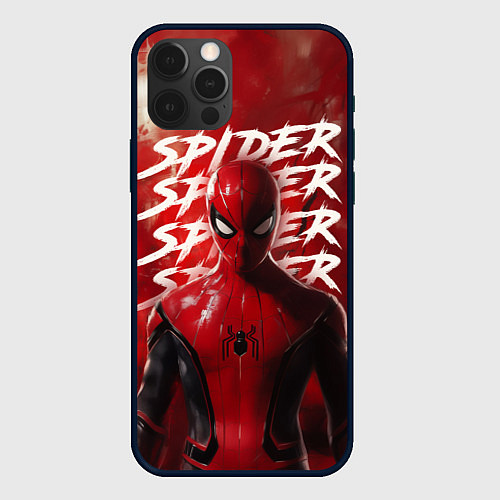 Чехол iPhone 12 Pro Max Spider-man red background / 3D-Черный – фото 1