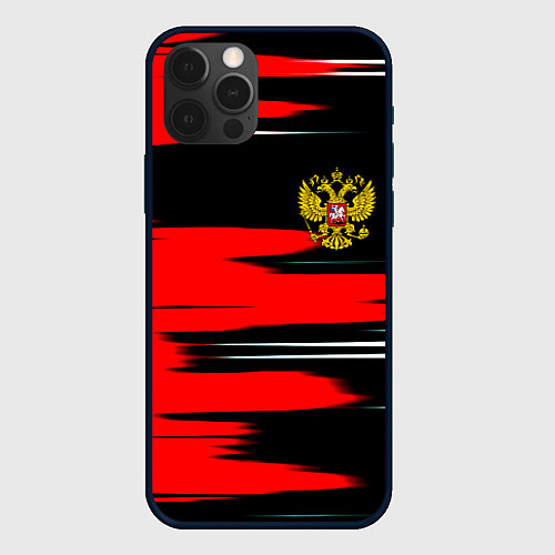 Чехол iPhone 12 Pro Max Россия полосы краски / 3D-Черный – фото 1
