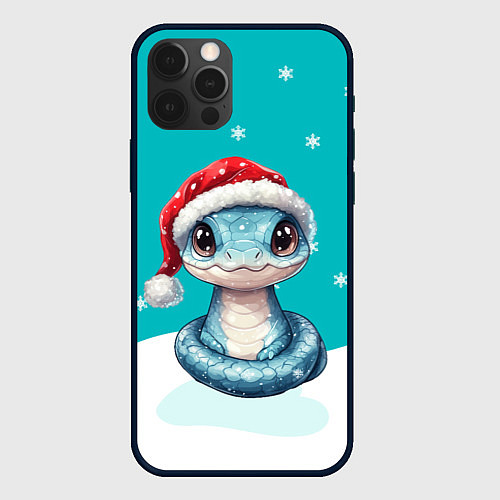 Чехол iPhone 12 Pro Max Новогодняя голубая змейка символ 2025 / 3D-Черный – фото 1