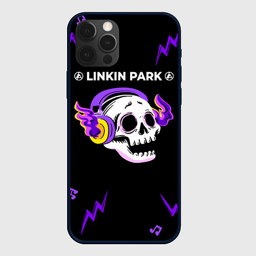 Чехол iPhone 12 Pro Max Linkin Park 2024 неоновый череп / 3D-Черный – фото 1