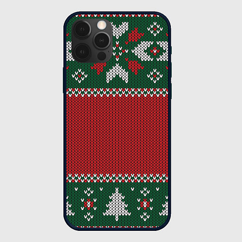 Чехол iPhone 12 Pro Max Knitted Christmas Pattern / 3D-Черный – фото 1