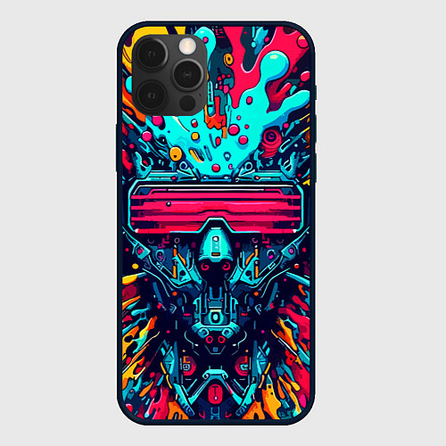 Чехол iPhone 12 Pro Max Cyber dude with glasses - blots / 3D-Черный – фото 1