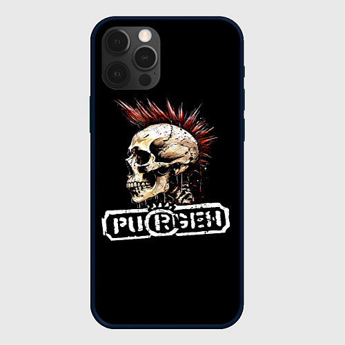 Чехол iPhone 12 Pro Max Purgen череп к красным ирокезом / 3D-Черный – фото 1
