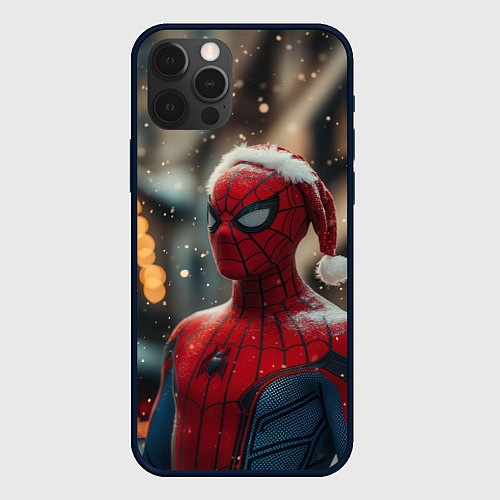 Чехол iPhone 12 Pro Max New year Spider-man / 3D-Черный – фото 1