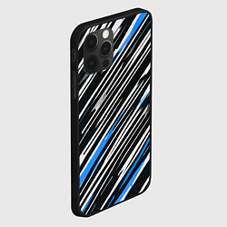 Чехол для iPhone 12 Pro Max Диагональные сине-белые полосы на чёрном фоне, цвет: 3D-черный — фото 2