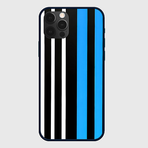 Чехол iPhone 12 Pro Max Вертикальные полосы триколор синий / 3D-Черный – фото 1