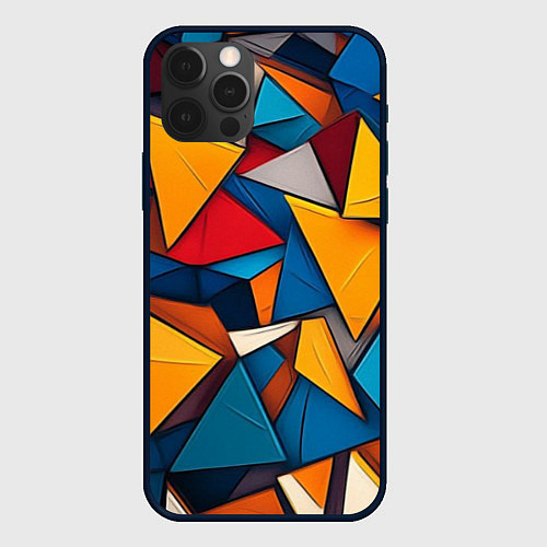 Чехол iPhone 12 Pro Max Разноцветные треугольники / 3D-Черный – фото 1