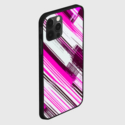 Чехол для iPhone 12 Pro Max Розовые диагональные полосы на белом фоне, цвет: 3D-черный — фото 2