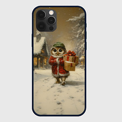 Чехол для iPhone 12 Pro Max Сова с подарками идет праздновать новый год, цвет: 3D-черный