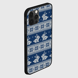 Чехол для iPhone 12 Pro Max Вязаный зимний узор с милыми зайчатами, цвет: 3D-черный — фото 2