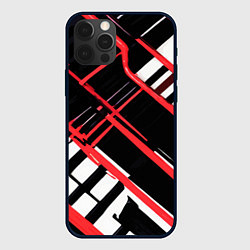 Чехол iPhone 12 Pro Max Красно-белые линии на чёрном фоне