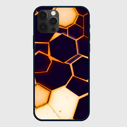 Чехол iPhone 12 Pro Max Чёрные шестиугольники на чёрном фоне / 3D-Черный – фото 1