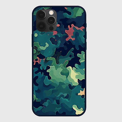 Чехол iPhone 12 Pro Max Армейский камуфляж зеленый / 3D-Черный – фото 1