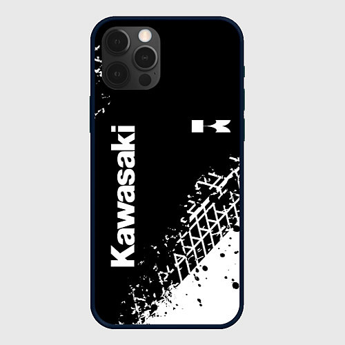 Чехол iPhone 12 Pro Max Kawasaki - следы от шин / 3D-Черный – фото 1