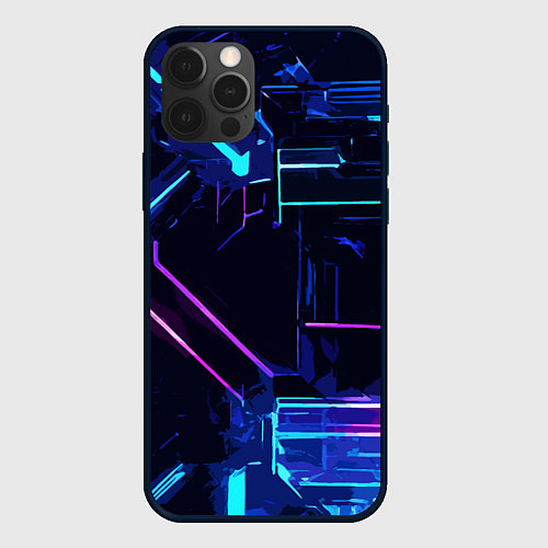 Чехол iPhone 12 Pro Max Сине-розовые полосы на чёрном фоне / 3D-Черный – фото 1