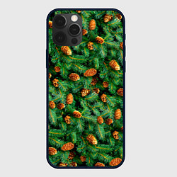 Чехол для iPhone 12 Pro Max Ёлка зелёная с шишками, цвет: 3D-черный