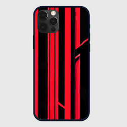 Чехол iPhone 12 Pro Max Толстые красные полосы на чёрном фоне