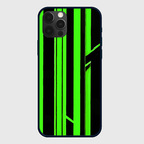 Чехол iPhone 12 Pro Max Толстые зелёные полосы на чёрном фоне / 3D-Черный – фото 1