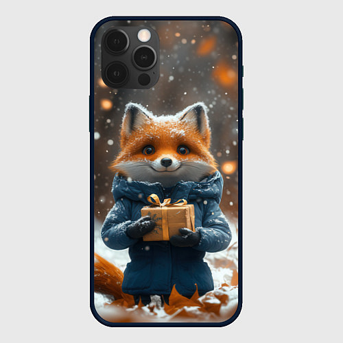 Чехол iPhone 12 Pro Max Лиса с подарком в лесу / 3D-Черный – фото 1