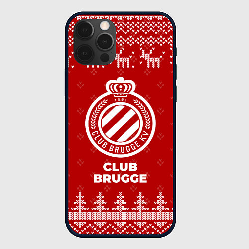 Чехол iPhone 12 Pro Max Новогодний Club Brugge с оленями / 3D-Черный – фото 1