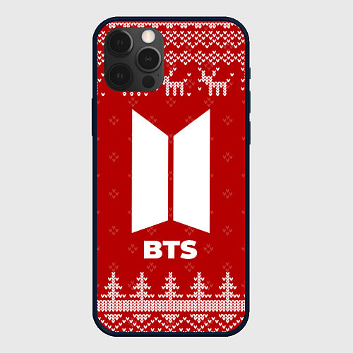 Чехол iPhone 12 Pro Max Новогодний BTS с оленями / 3D-Черный – фото 1