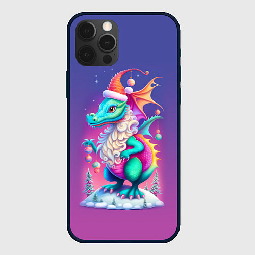 Чехол iPhone 12 Pro Max Новогодний дракончик - нейроарт / 3D-Черный – фото 1