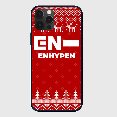 Чехол iPhone 12 Pro Max Новогодний Enhypen с оленями / 3D-Черный – фото 1