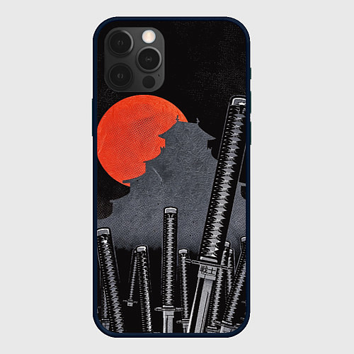 Чехол iPhone 12 Pro Max Самурайский дом и красная луна / 3D-Черный – фото 1