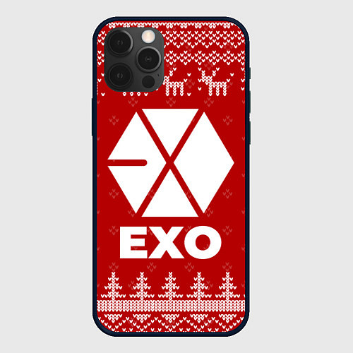 Чехол iPhone 12 Pro Max Новогодний Exo с оленями / 3D-Черный – фото 1