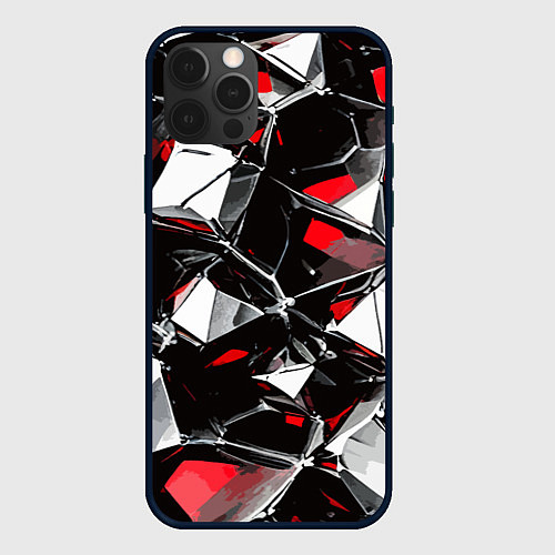 Чехол iPhone 12 Pro Max Красно-белый паттерн на чёрном фоне / 3D-Черный – фото 1