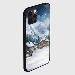 Чехол для iPhone 12 Pro Max Новый год - домики в горах, цвет: 3D-черный — фото 2