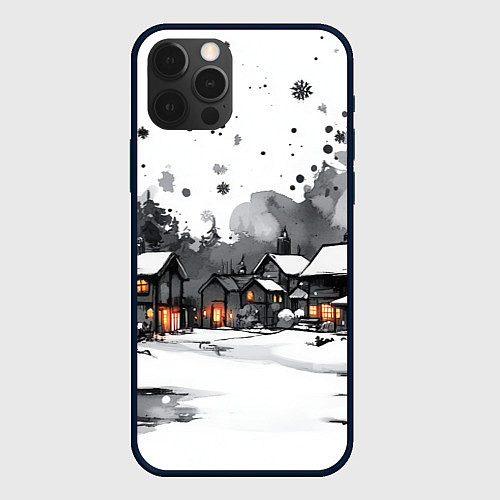 Чехол iPhone 12 Pro Max Белый заснеженный город / 3D-Черный – фото 1