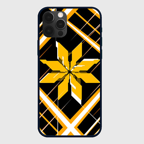 Чехол iPhone 12 Pro Max Жёлто-белая звезда и полосы на чёрном фоне / 3D-Черный – фото 1