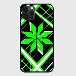 Чехол для iPhone 12 Pro Max Зелёно-белая звезда и полосы на чёрном фоне, цвет: 3D-черный