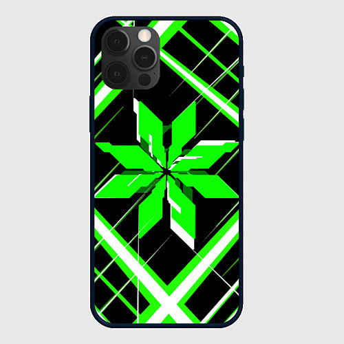 Чехол iPhone 12 Pro Max Зелёно-белая звезда и полосы на чёрном фоне / 3D-Черный – фото 1