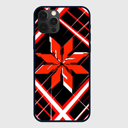 Чехол iPhone 12 Pro Max Красно-белая звезда и полосы на чёрном фоне