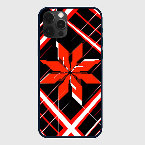 Чехол iPhone 12 Pro Max Красно-белая звезда и полосы на чёрном фоне / 3D-Черный – фото 1