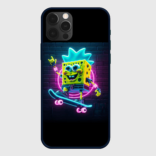 Чехол iPhone 12 Pro Max Sponge Bob on a skateboard - ai art fantasy / 3D-Черный – фото 1