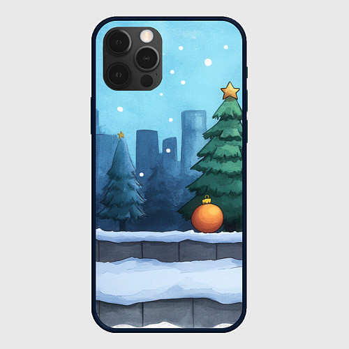 Чехол iPhone 12 Pro Max Елки и елочные игрушки / 3D-Черный – фото 1