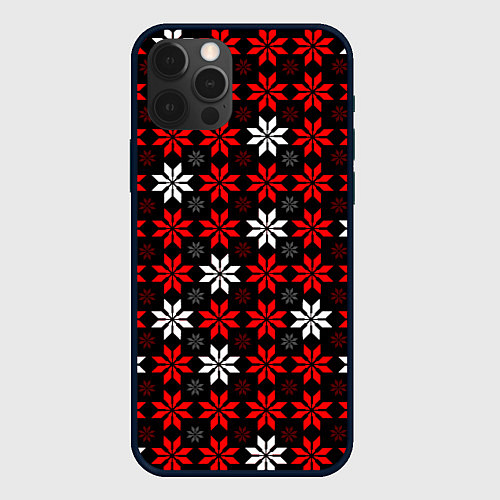 Чехол iPhone 12 Pro Max Red and white stars on a black background / 3D-Черный – фото 1