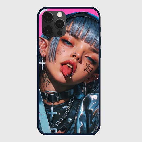 Чехол iPhone 12 Pro Max Future samurai pink girl / 3D-Черный – фото 1