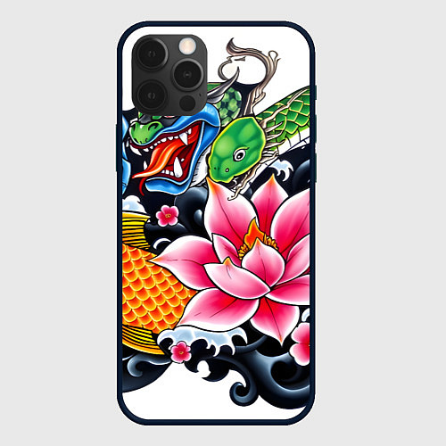 Чехол iPhone 12 Pro Max Иредзуми на белом фоне / 3D-Черный – фото 1