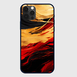 Чехол для iPhone 12 Pro Max Красно-золотые волны на чёрном фоне, цвет: 3D-черный